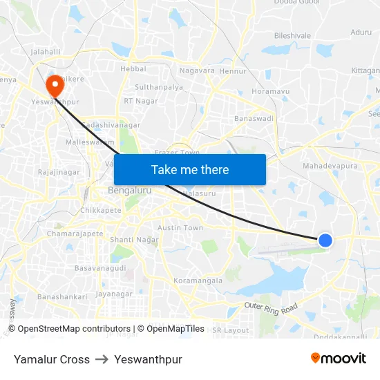 Yamalur Cross to Yeswanthpur map