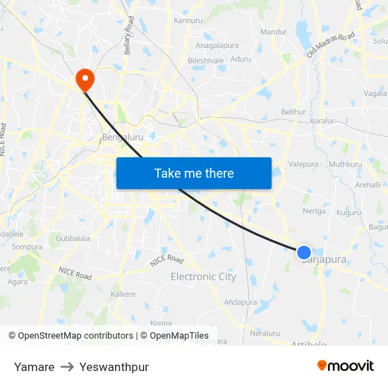 Yamare to Yeswanthpur map