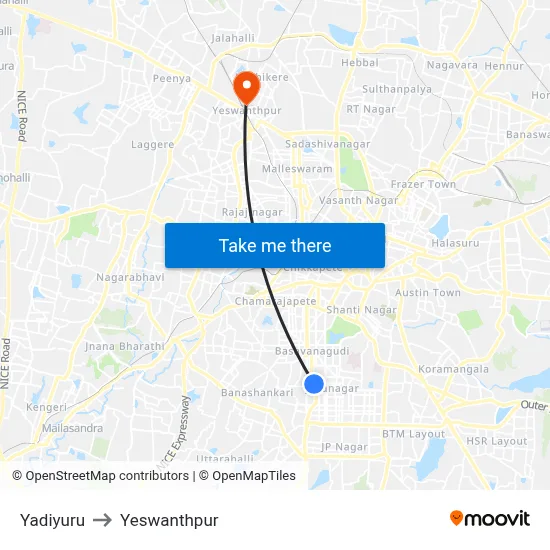 Yadiyuru to Yeswanthpur map