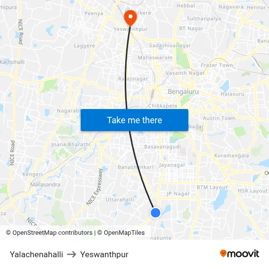 Yalachenahalli to Yeswanthpur map