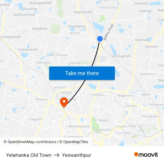 Yelahanka Old Town to Yeswanthpur map