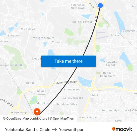 Yelahanka Santhe Circle to Yeswanthpur map