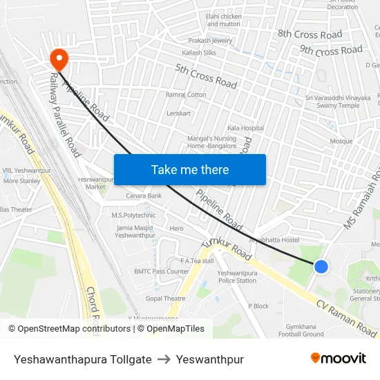 Yeshawanthapura Tollgate to Yeswanthpur map