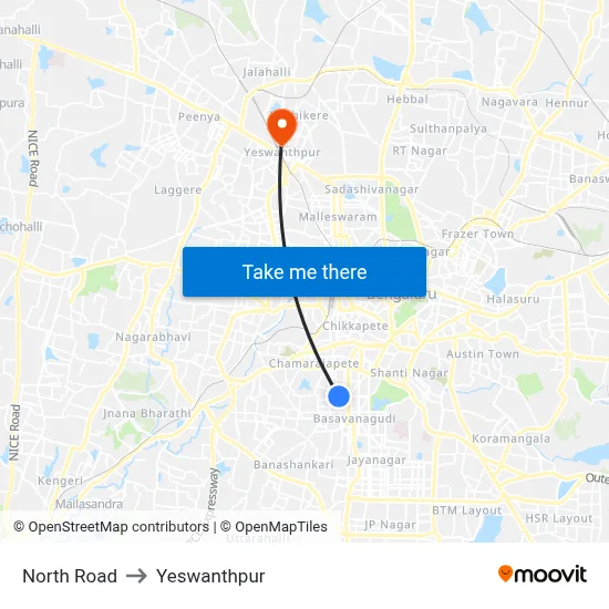 North Road to Yeswanthpur map