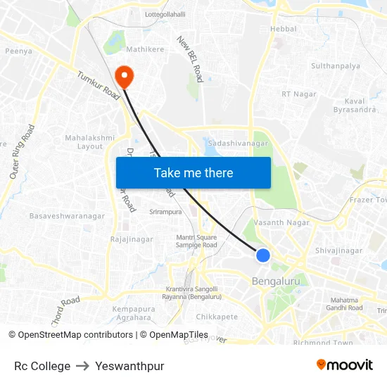 Rc College to Yeswanthpur map