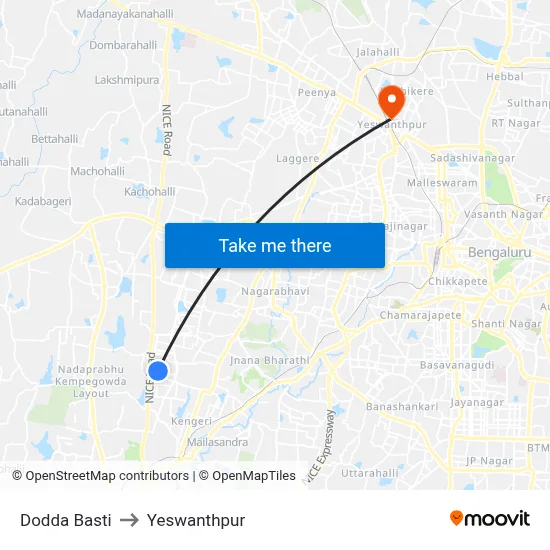 Dodda Basti to Yeswanthpur map