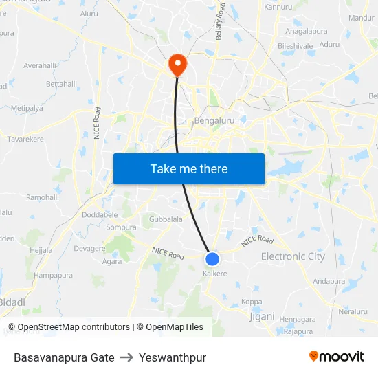 Basavanapura Gate to Yeswanthpur map