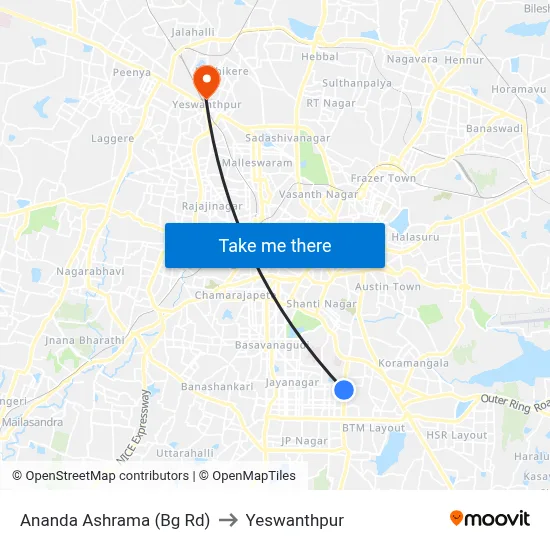 Ananda Ashrama (Bg Rd) to Yeswanthpur map