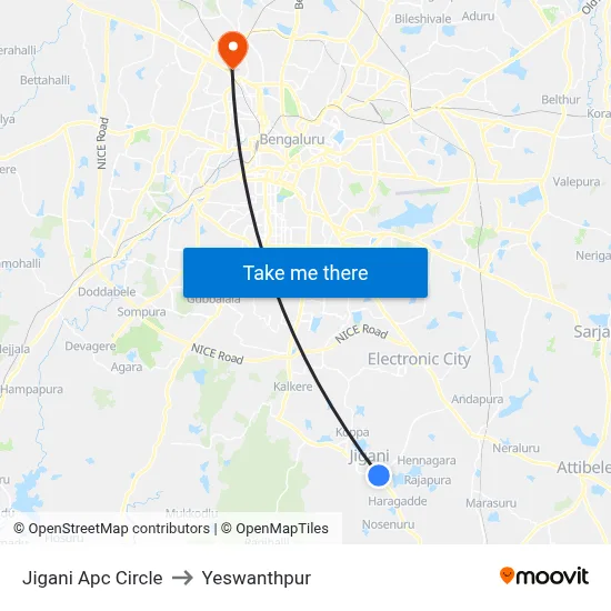 Jigani Apc Circle to Yeswanthpur map
