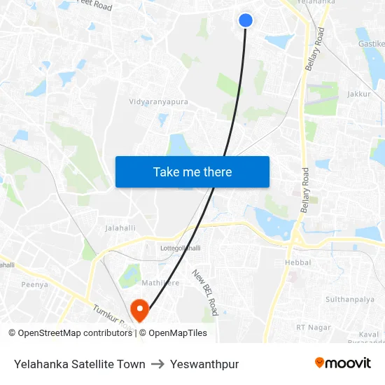 Yelahanka Satellite Town to Yeswanthpur map