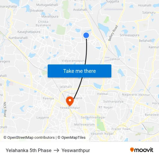 Yelahanka 5th Phase to Yeswanthpur map