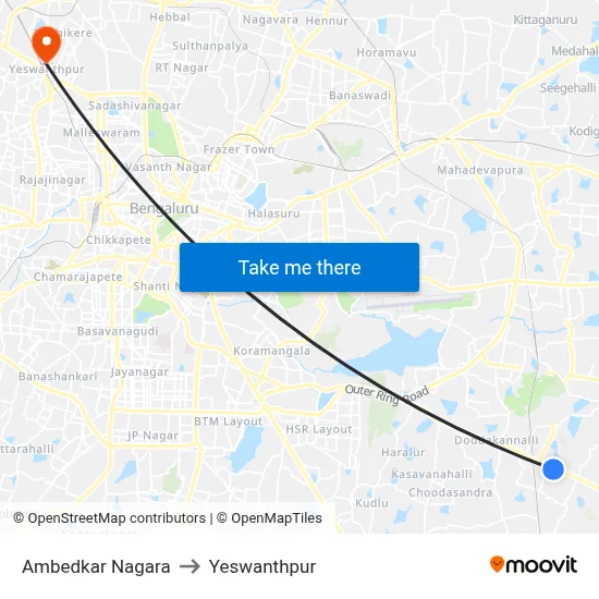 Ambedkar Nagara to Yeswanthpur map