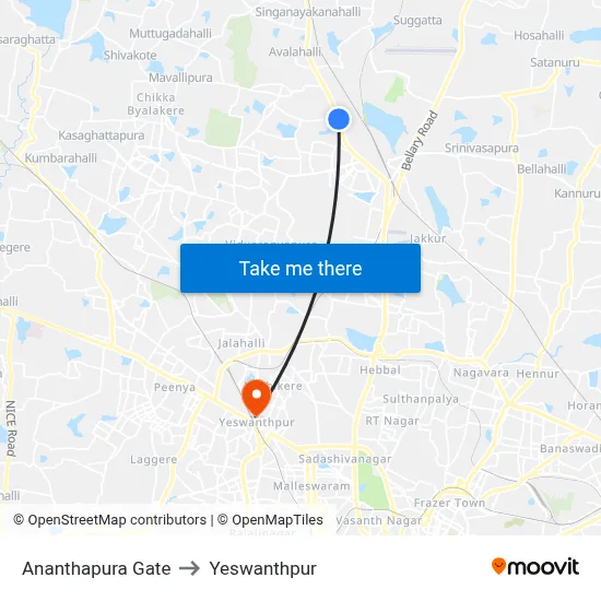 Ananthapura Gate to Yeswanthpur map