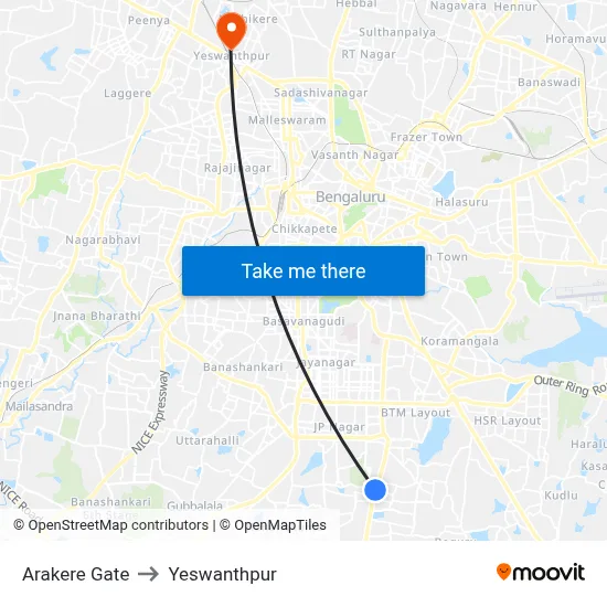Arakere Gate to Yeswanthpur map