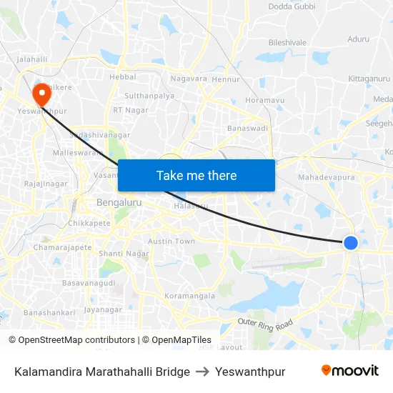 Kalamandira Marathahalli Bridge to Yeswanthpur map