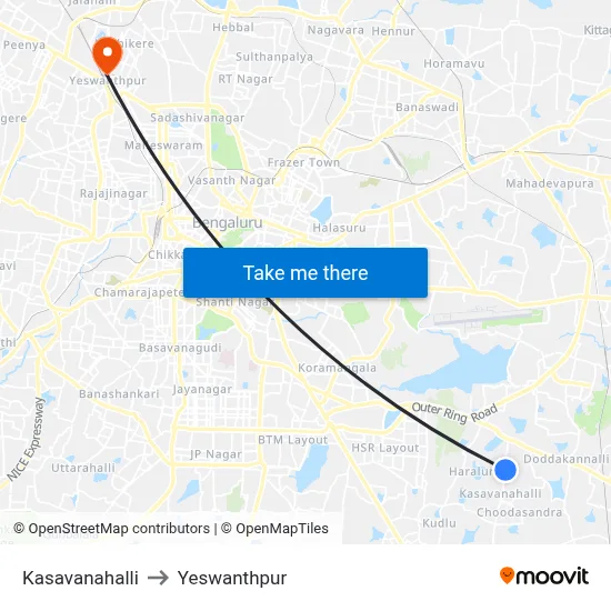 Kasavanahalli to Yeswanthpur map