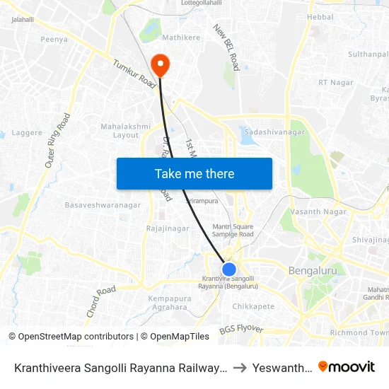 Kranthiveera Sangolli Rayanna Railway Station to Yeswanthpur map