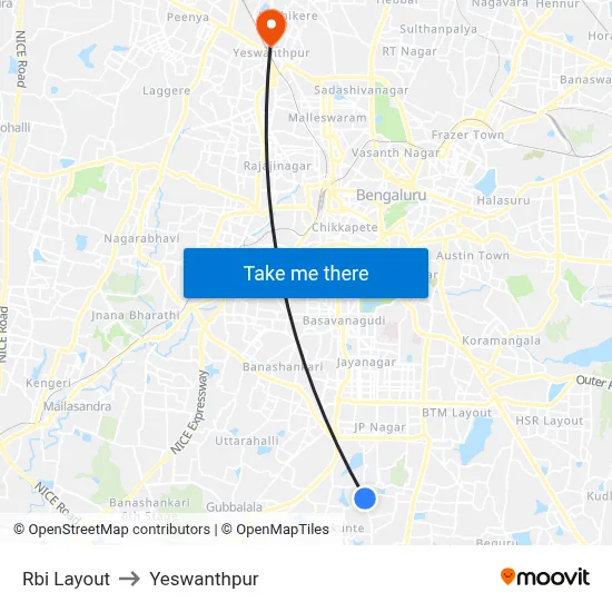 Rbi Layout to Yeswanthpur map