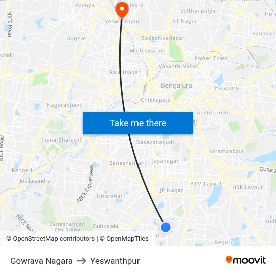 Gowrava Nagara to Yeswanthpur map