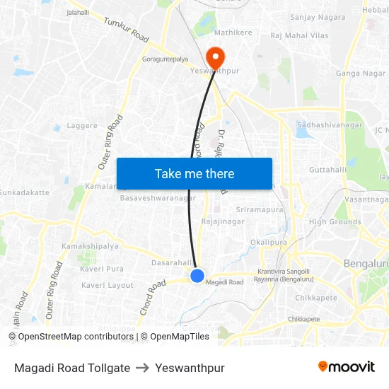 Magadi Road Tollgate to Yeswanthpur map