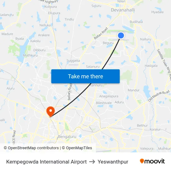 Kempegowda International Airport to Yeswanthpur map