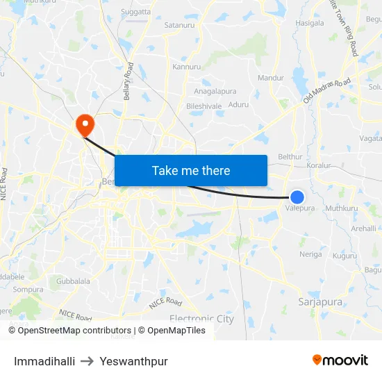 Immadihalli to Yeswanthpur map