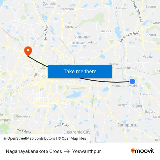 Naganayakanakote Cross to Yeswanthpur map
