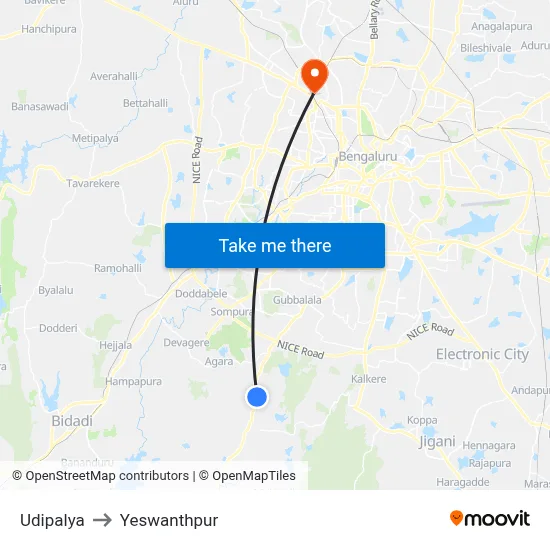 Udipalya to Yeswanthpur map