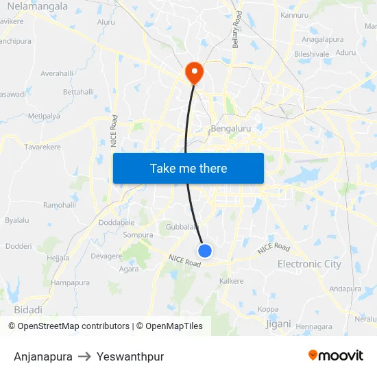 Anjanapura to Yeswanthpur map