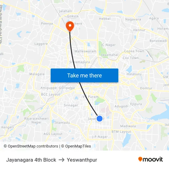 Jayanagara 4th Block to Yeswanthpur map