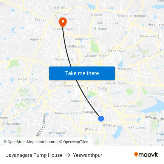 Jayanagara Pump House to Yeswanthpur map