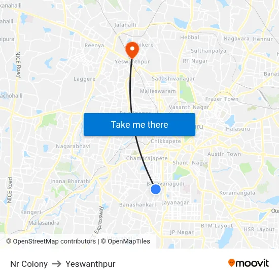 Nr Colony to Yeswanthpur map