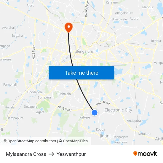 Mylasandra Cross to Yeswanthpur map