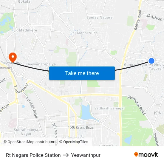 Rt Nagara Police Station to Yeswanthpur map