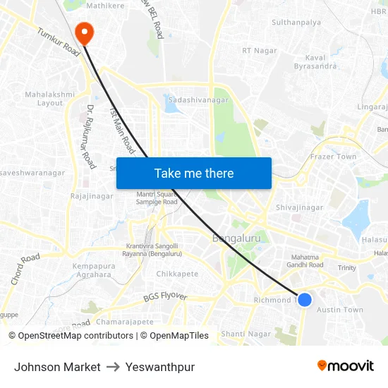 Johnson Market to Yeswanthpur map