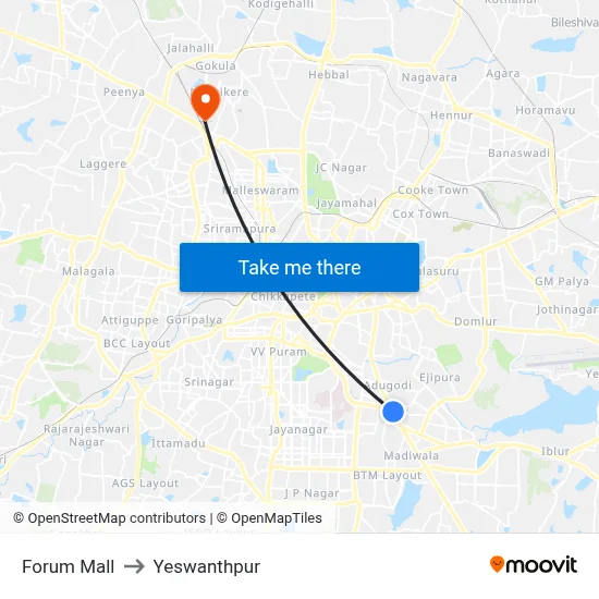 Forum Mall to Yeswanthpur map