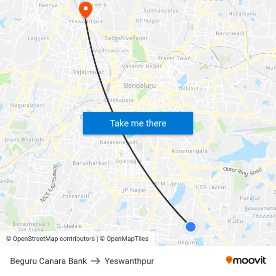 Beguru Canara Bank to Yeswanthpur map