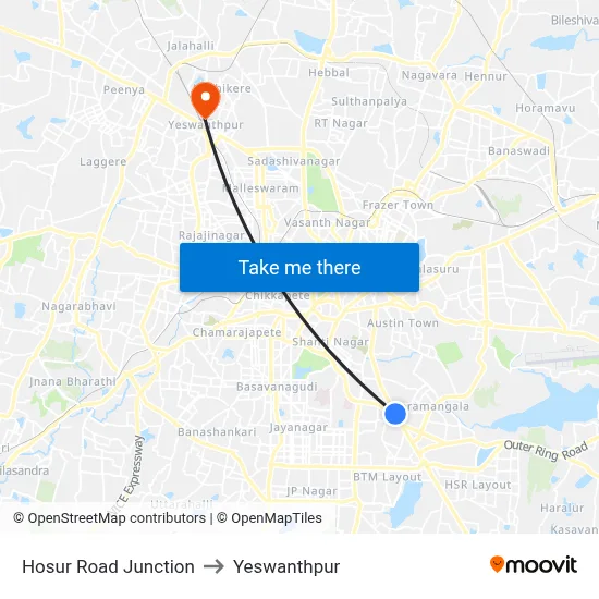 Hosur Road Junction to Yeswanthpur map