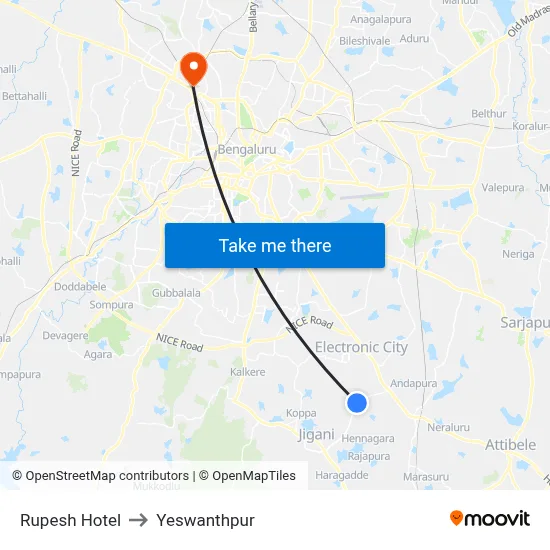 Rupesh Hotel to Yeswanthpur map