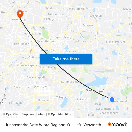 Junnasandra Gate Wipro Regional Office to Yeswanthpur map