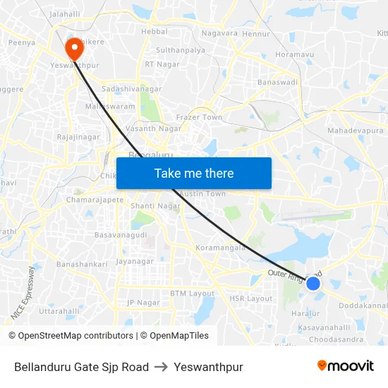 Bellanduru Gate Sjp Road to Yeswanthpur map