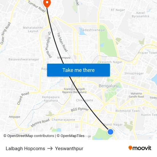 Lalbagh Hopcoms to Yeswanthpur map