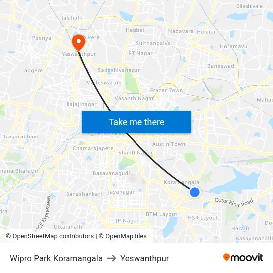 Wipro Park Koramangala to Yeswanthpur map