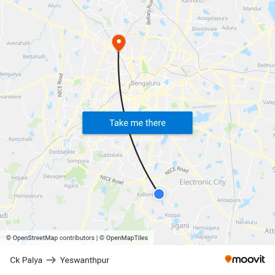 Ck Palya to Yeswanthpur map