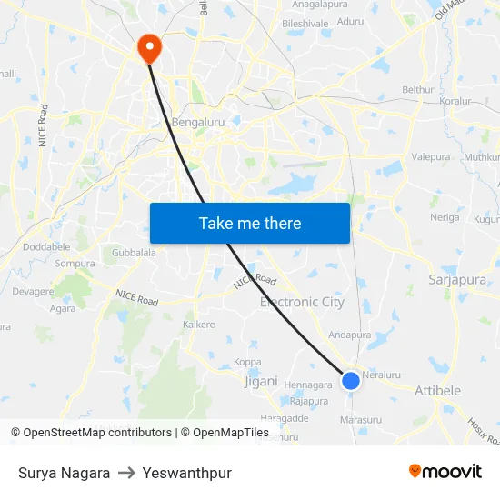 Surya Nagara to Yeswanthpur map