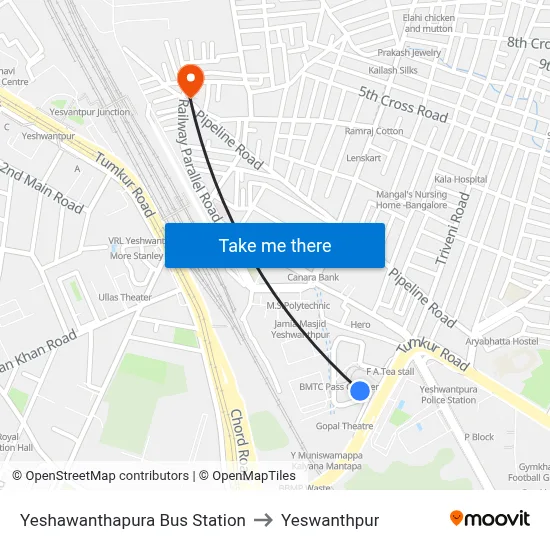 Yeshawanthapura Bus Station to Yeswanthpur map