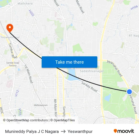 Munireddy Palya J C Nagara to Yeswanthpur map