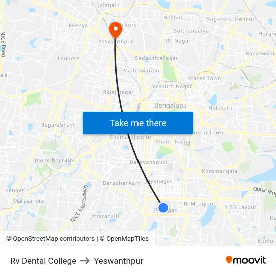 Rv Dental College to Yeswanthpur map
