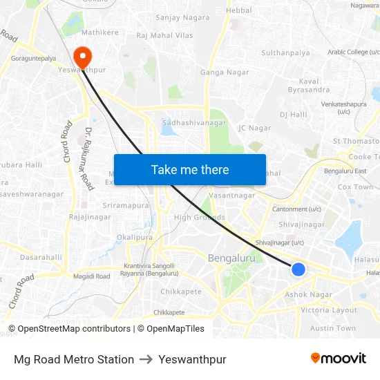 Mg Road Metro Station to Yeswanthpur map