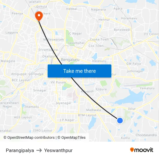Parangipalya to Yeswanthpur map